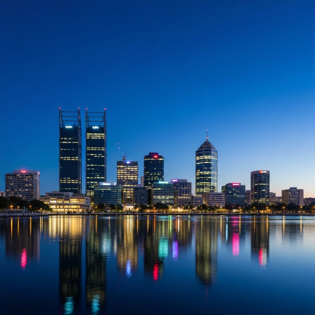 Perth city skyline representing QBID's Australian headquarters